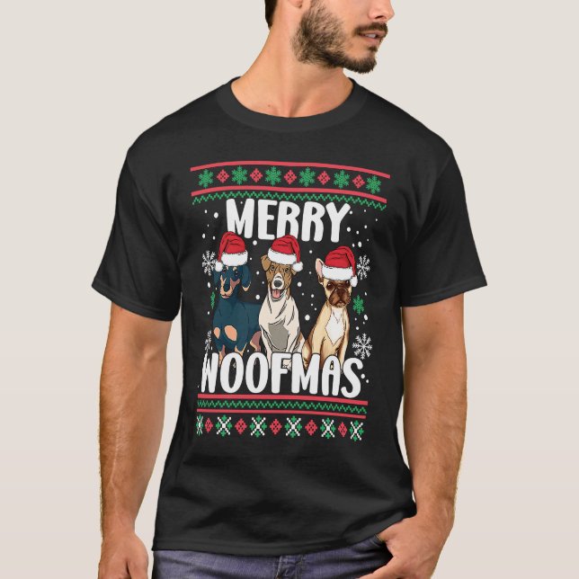 Camiseta Funny Merry Woofmas Santa Claus Dogs Ugly Christma (Anverso)