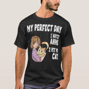 Camiseta Funny Mi día perfecto Anime y Cat Lover Manga T-S