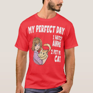 Camiseta Funny Mi día perfecto Anime y Cat Lover Manga T-S