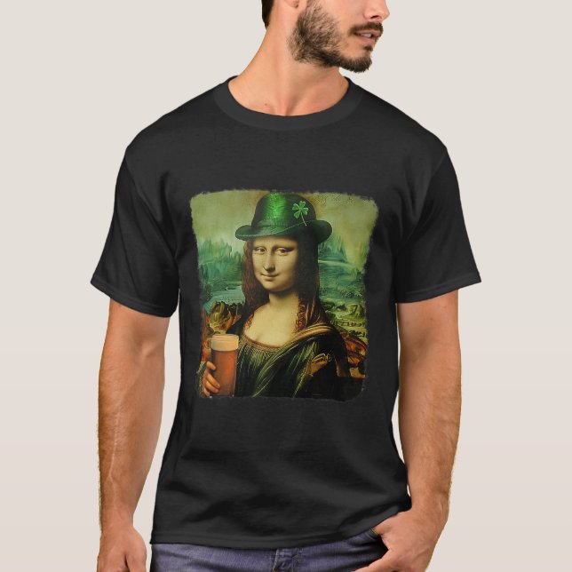 Camiseta Funny Mona Lisa St Patricks Day Shamrock Gorra Lep (Anverso)