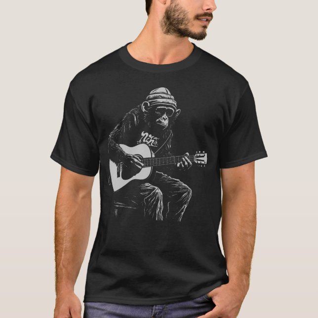 Camiseta Funny Monkey Acoustic Guitar Music Lover Men Women (Anverso)