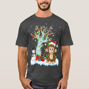 Camiseta Funny Monkey Xmas Tree Lighting Santa Hat Monkey C
