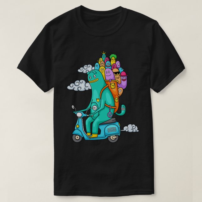 Camiseta Funny Monster Doodle Riding Motorcycle (Diseño del anverso)