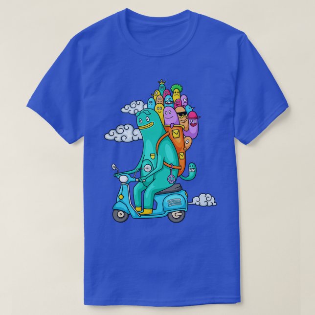 Camiseta Funny Monster Doodle Riding Motorcycle (Diseño del anverso)