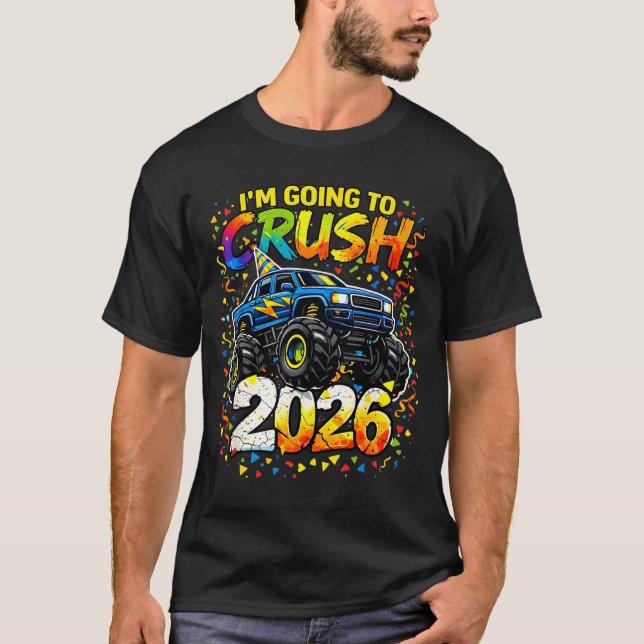 Camiseta Funny Monster Truck New Years Kids Crush 2026 Part (Anverso)