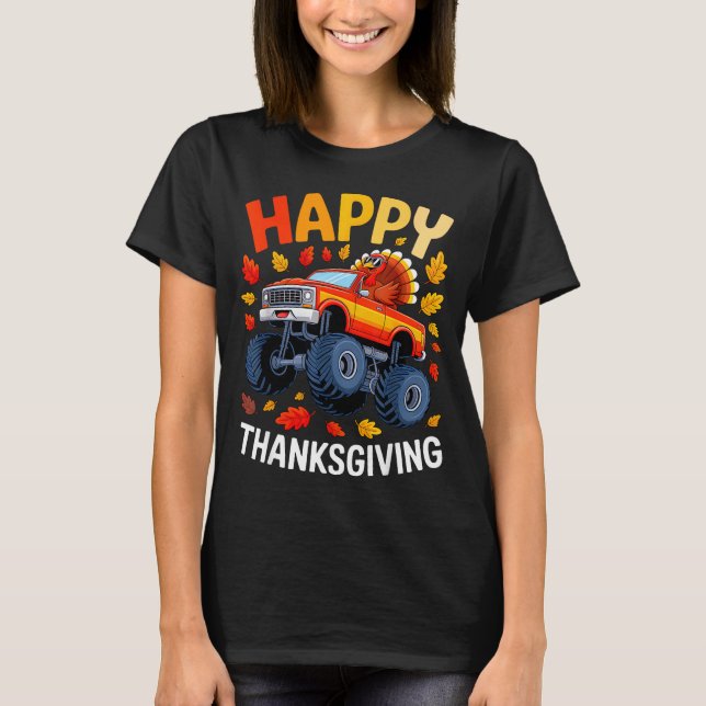 Camiseta Funny Monster Truck Turkey Happy Thanksgiving For  (Anverso)