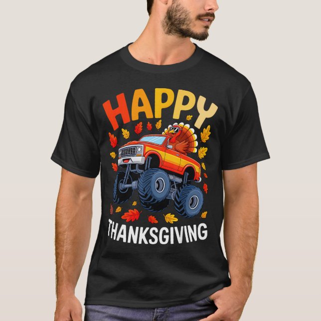 Camiseta Funny Monster Truck Turkey Happy Thanksgiving For  (Anverso)
