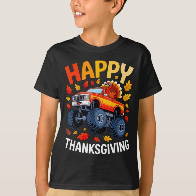 Camiseta Funny Monster Truck Turkey Happy Thanksgiving For  (Anverso)