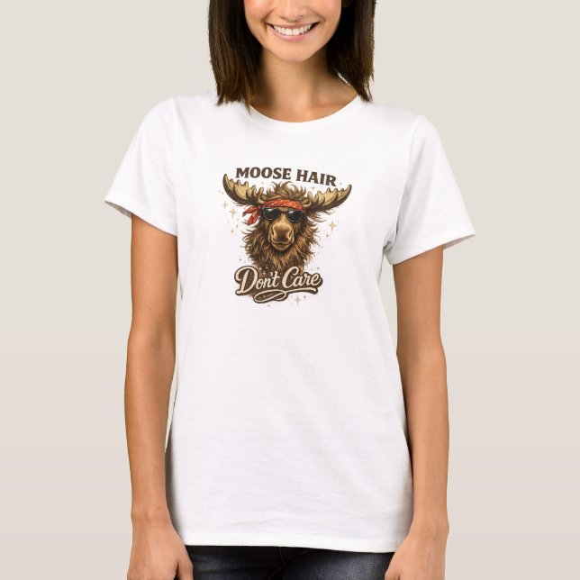 Camiseta Funny Moose Hair Dont Care Illustration (Anverso)