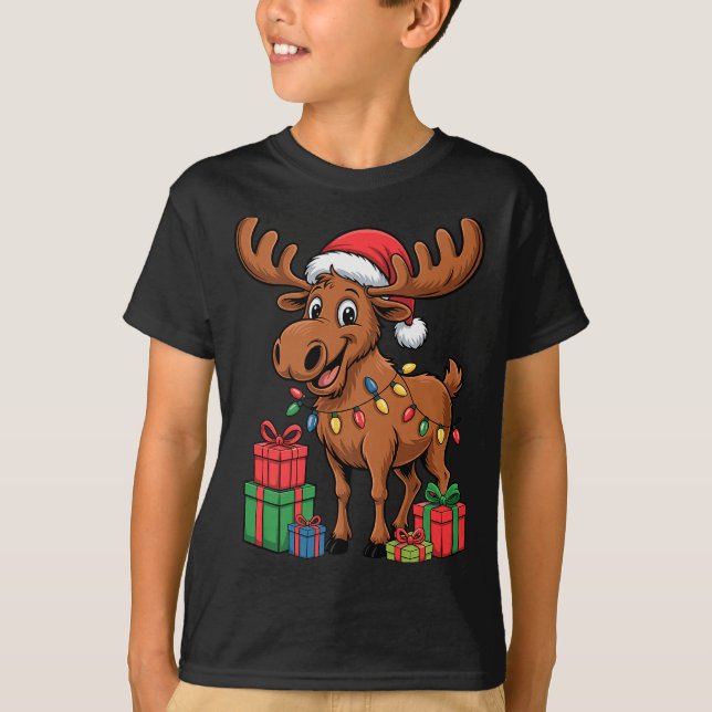 Camiseta Funny Moose Santa Hat Animals Lovers Ugly Christma (Anverso)
