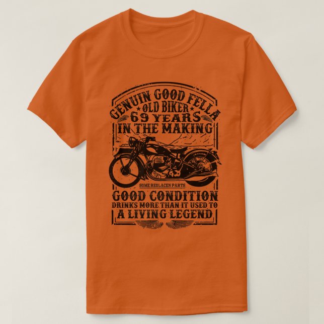 Camiseta Funny Motor clásico de 69 años de edad Biker Retro (Diseño del anverso)