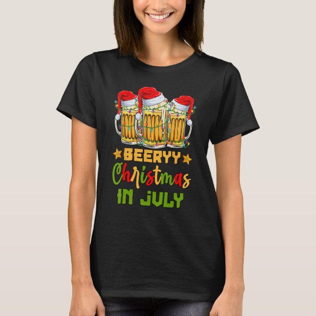 Camiseta Funny Mugs Of Beer Lights Christmas In July Summer (Anverso)