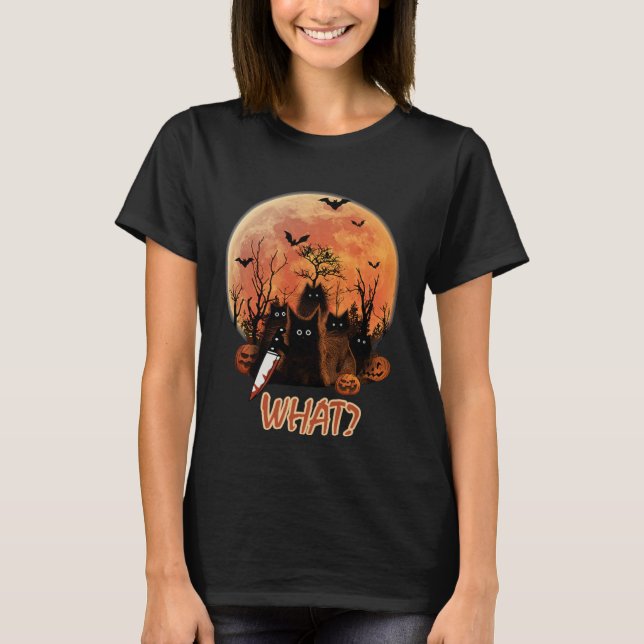 Camiseta Funny Murderous Black Cat with Knife Halloween Cos (Anverso)