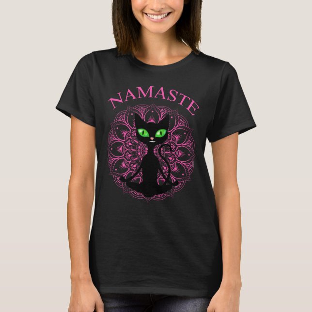 Camiseta Funny Namaste Cat Yoga Pink Mandala (Anverso)