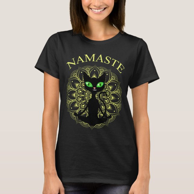 Camiseta Funny Namaste Cat Yoga Yellow Mandala (Anverso)