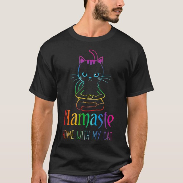 Camiseta Funny Namaste Home con mi gato Namastay Zen Kitty (Anverso)