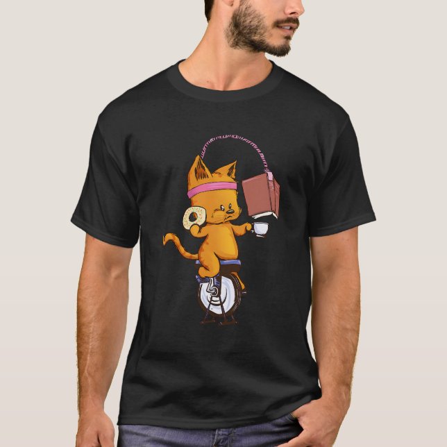 Camiseta Funny Naranja Cat Spin Book Coffee Workout Donut G (Anverso)