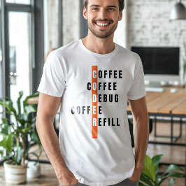 Camiseta Funny Naranja programador Coffee Debug Refill