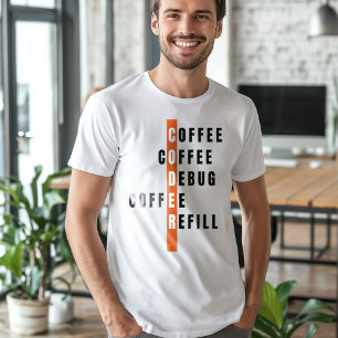 Camiseta Funny Naranja programador Coffee Debug Refill