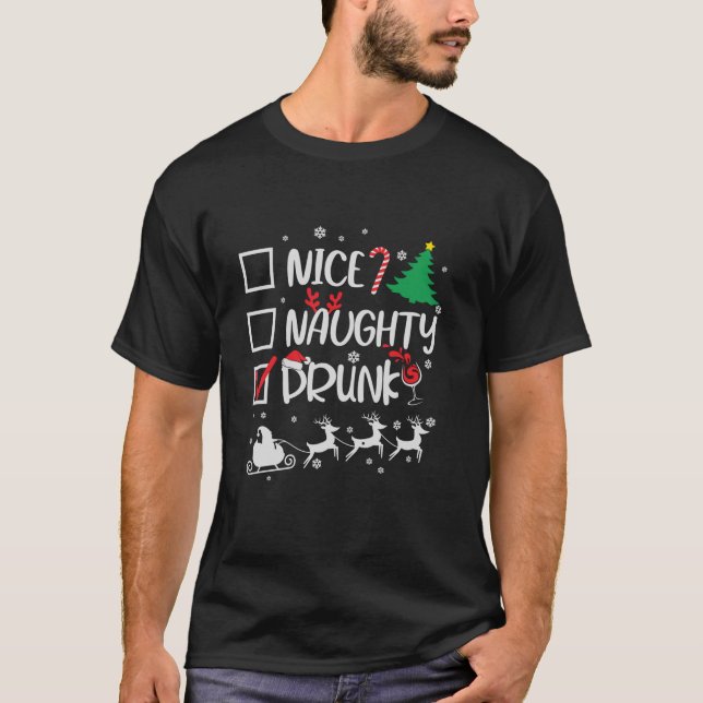 Camiseta Funny Naughy Navidades borrachos bebiendo Santa (Anverso)