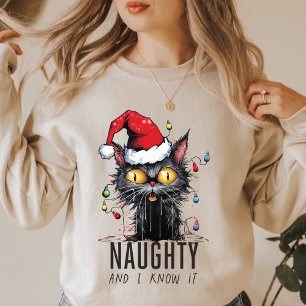 Camiseta Funny Navidades Black Cat Naughty y lo sé