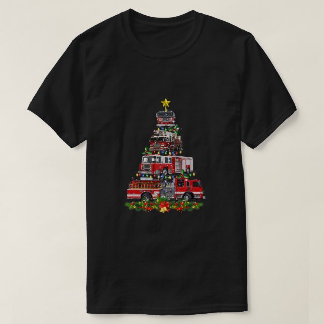 Camiseta Funny Navidades Bombero Camión Árbol de Bomberos X (Diseño del anverso)