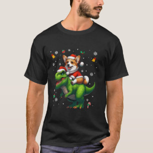 Camiseta Funny Navidades Corgi Montando Dinosaur Santa Hat 