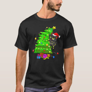 Camiseta Funny Navidades de gato negro de Santa Tree ilumin