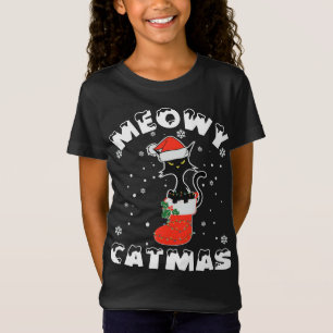 Camiseta Funny Navidades de gato negro iluminan a Merry Meo