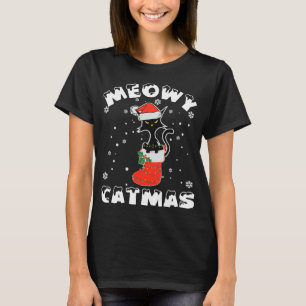 Camiseta Funny Navidades de gato negro iluminan a Merry Meo