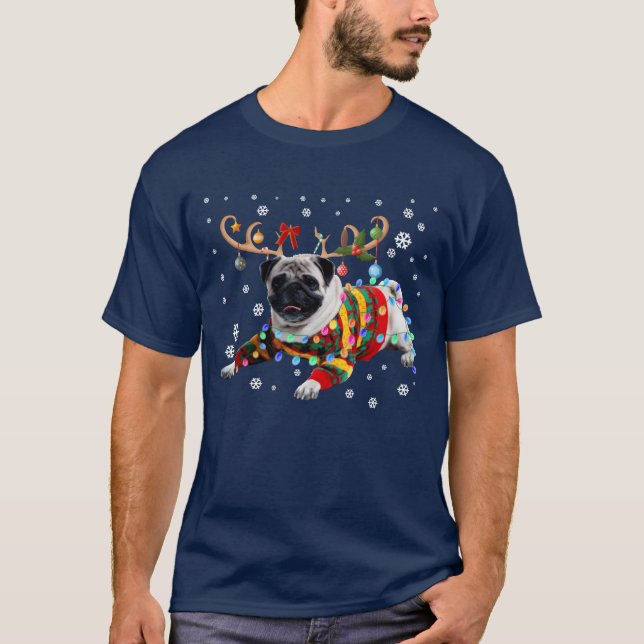 Camiseta Funny Navidades de perro de pug Rein Navidades chi (Anverso)