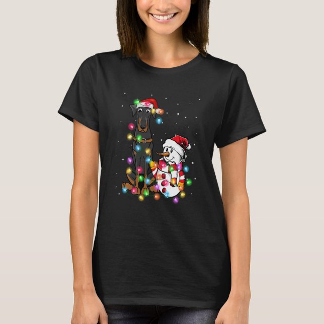 Camiseta Funny Navidades de Perro Doberman Tee Snowman Xmas (Anverso)