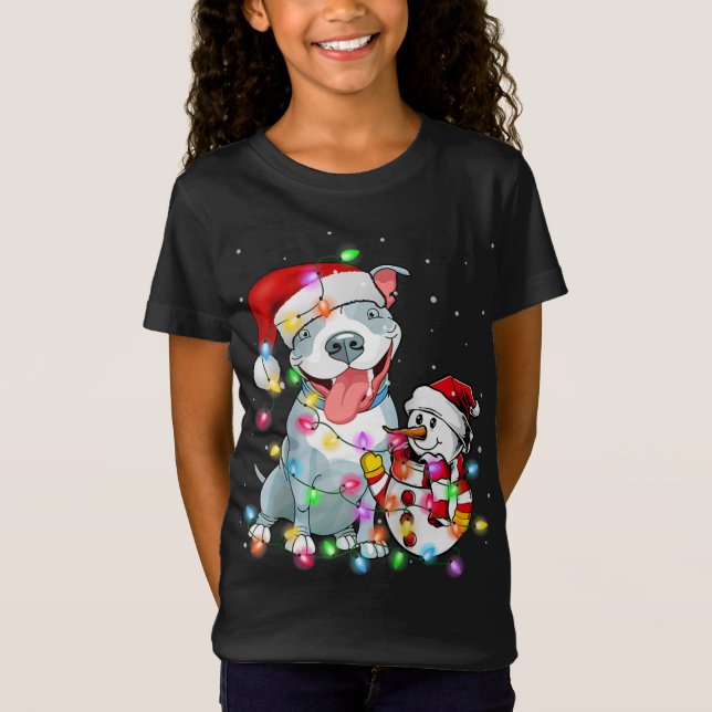 Camiseta Funny Navidades de Perro Pitbull Snowman Xmas enci (Anverso)