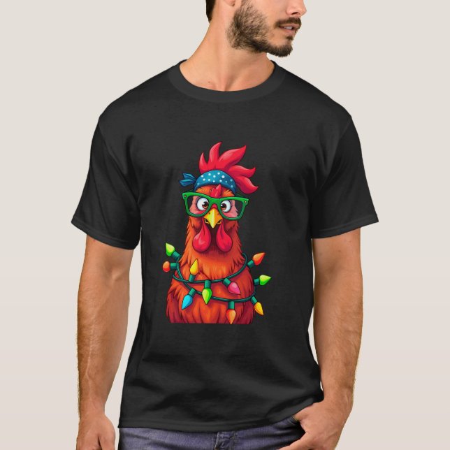 Camiseta Funny Navidades de pollo de Bandana iluminan Tee X (Anverso)