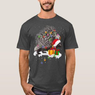 Camiseta Funny Navidades de Santa Porcupine iluminan a Chri