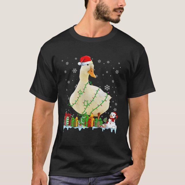 Camiseta Funny Navidades del Pato de Santa Hat alumbran ani (Anverso)