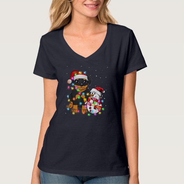 Camiseta Funny Navidades del perro Rottweiler Tee Snowman L (Anverso)