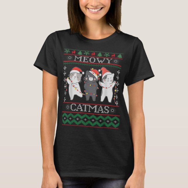 Camiseta Funny Navidades Gato Familia Pajamas Meowy (Anverso)