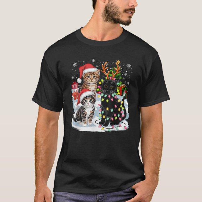 Camiseta Funny Navidades Gats Santa Claus Gorras Xmas Cheer (Anverso)