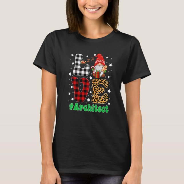 Camiseta Funny Navidades Leopard Plaid LOVE Architect Gnome (Anverso)
