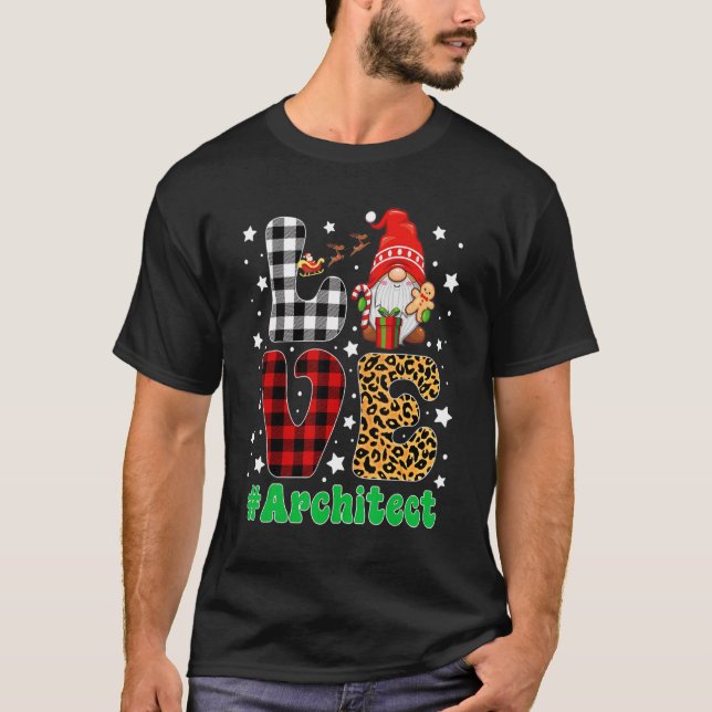 Camiseta Funny Navidades Leopard Plaid LOVE Architect Gnome (Anverso)