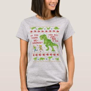 Camiseta Funny Navidades Rex Dinosaur Pun Humor Faux Knit