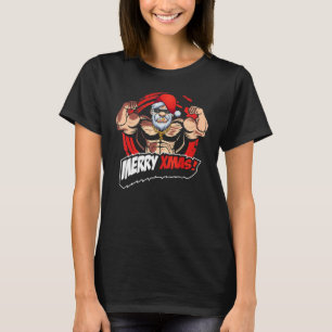 Camiseta Funny Navidades Santa Claus Muscles Gym, Merry Lif