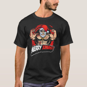 Camiseta Funny Navidades Santa Claus Muscles Gym, Merry Lif