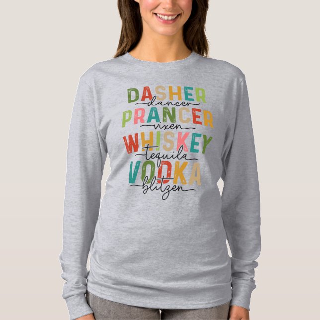 Camiseta Funny Navidades Sweatshirt Dasher Prancer Blitzen (Anverso)
