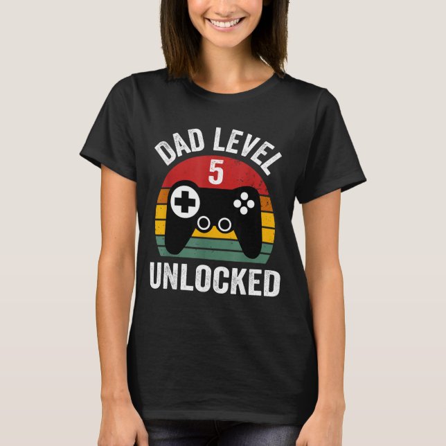Camiseta Funny New Dad Shirt Dad Level 5 Unlocked For 5 Kid (Anverso)