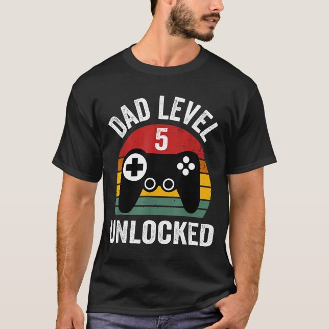Camiseta Funny New Dad Shirt Dad Level 5 Unlocked For 5 Kid (Anverso)