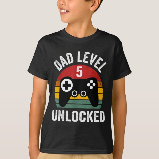 Camiseta Funny New Dad Shirt Dad Level 5 Unlocked For 5 Kid (Anverso)