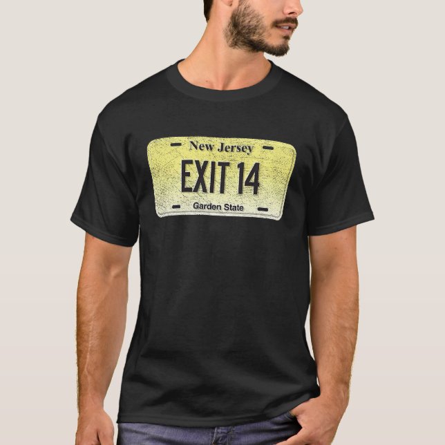 Camiseta Funny NJ State Vanity License Plate EXIT 14 (Anverso)