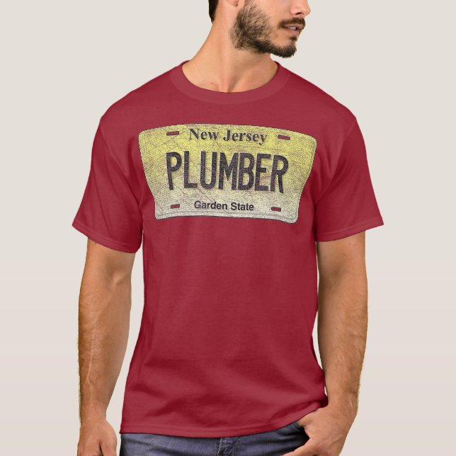 Camiseta Funny NJ State Vanity License Plate PLUMBER (Anverso)
